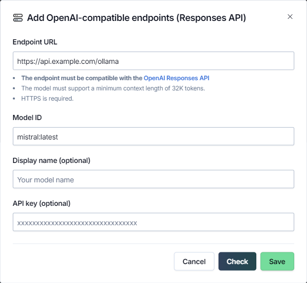 Define Ollama server API endpoint settings