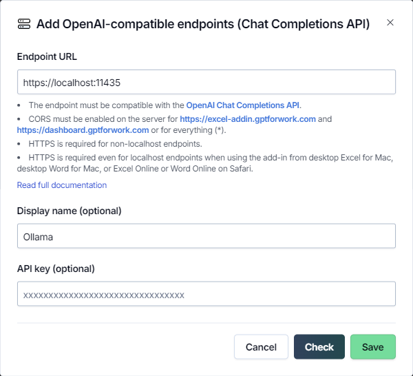 Define Ollama server API endpoint settings