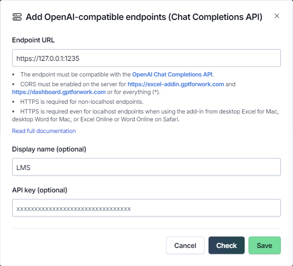 Define OpenAI-compatible API endpoint settings
