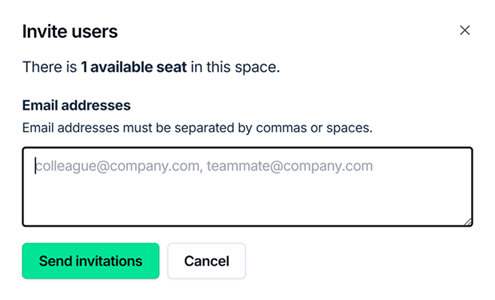 Invite users dialog showing available seats