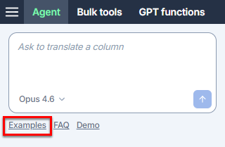 Agent examples in the sidebar
