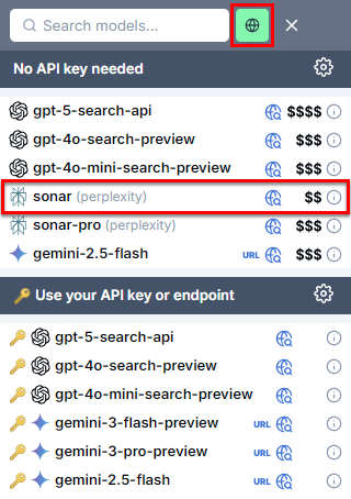 Select a web search model