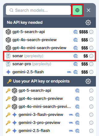 Select a web search model