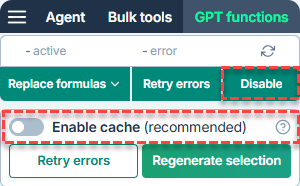 GPT formulas are not disabled and caching is disabled