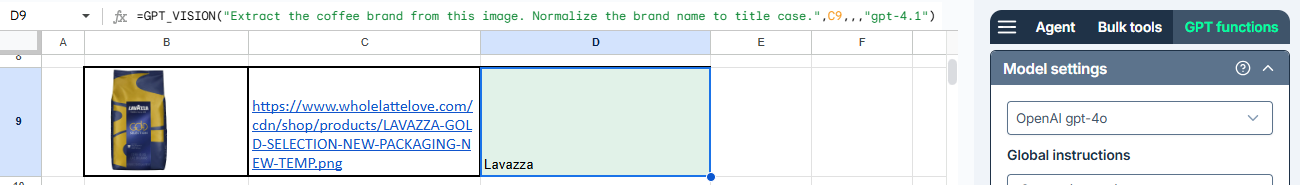 A GPT_VISION formula with the model parameter