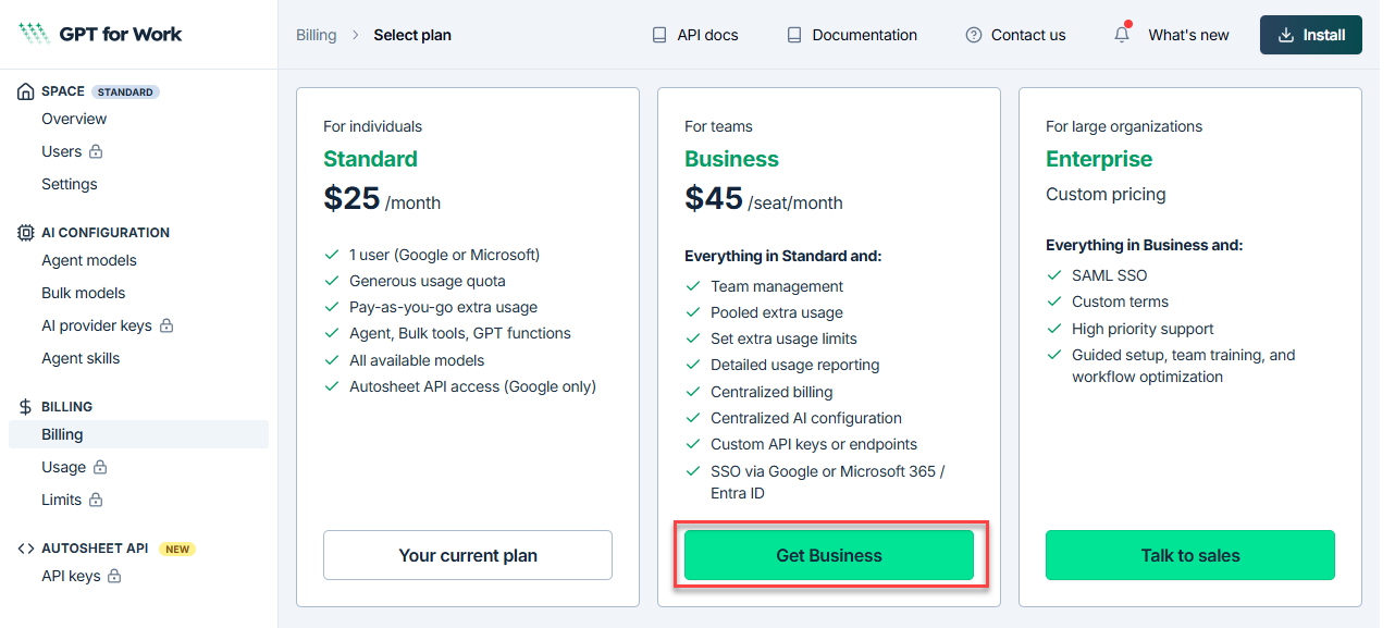 Plan selection screen