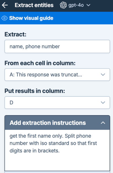 Specific instructions field in Classify and Extract tools