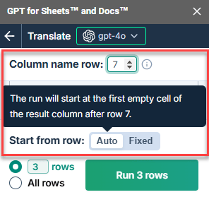 Start from row tooltip in bulk tools