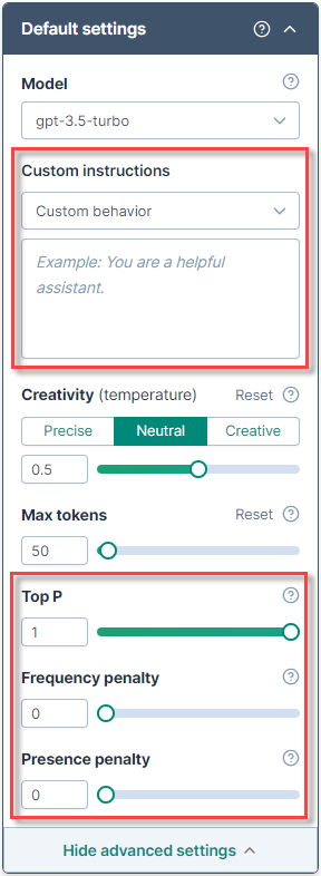 New model settings panel in GPT for Sheets
