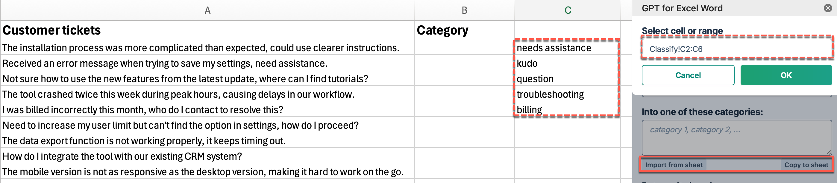 Category import feature in Classify bulk tool