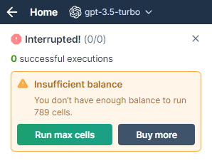 Insufficient balance alert before bulk tool execution