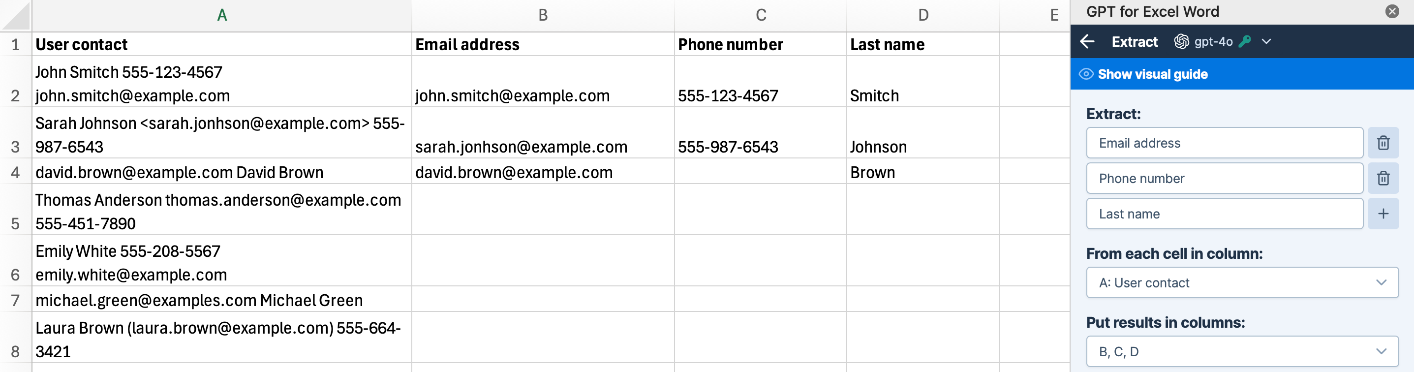 Extract tool populating multiple columns per row