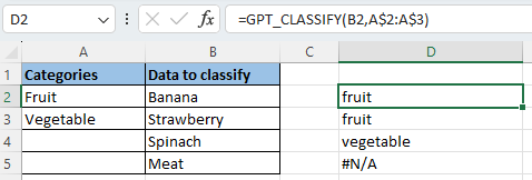 GPT_TAG and GPT_CLASSIFY functions in Excel