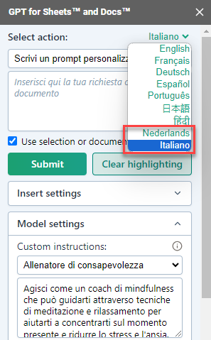 Dutch and Italian prompt language options