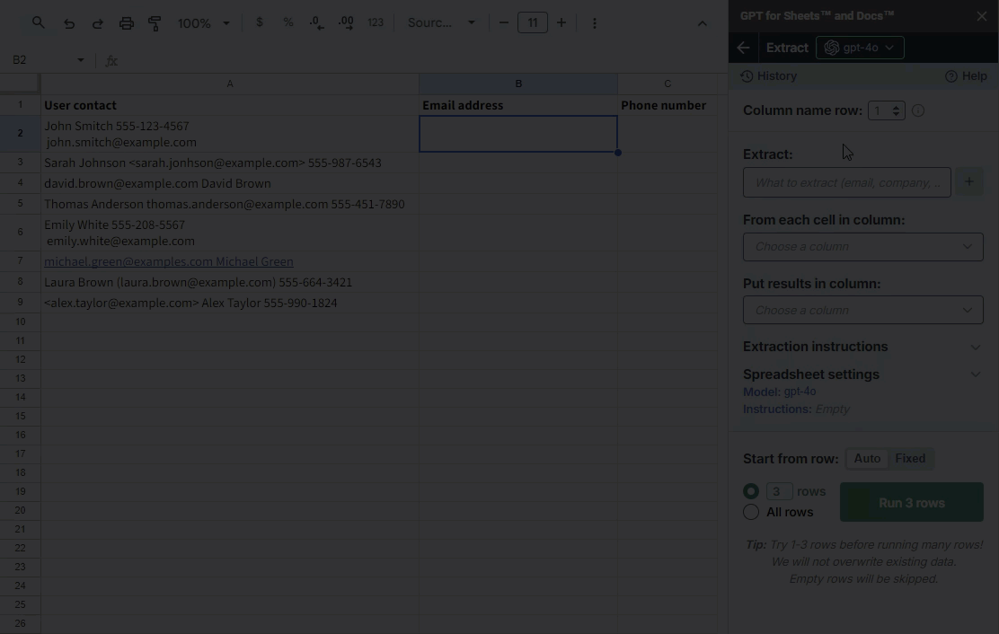 Extract bulk tool populating multiple columns per row