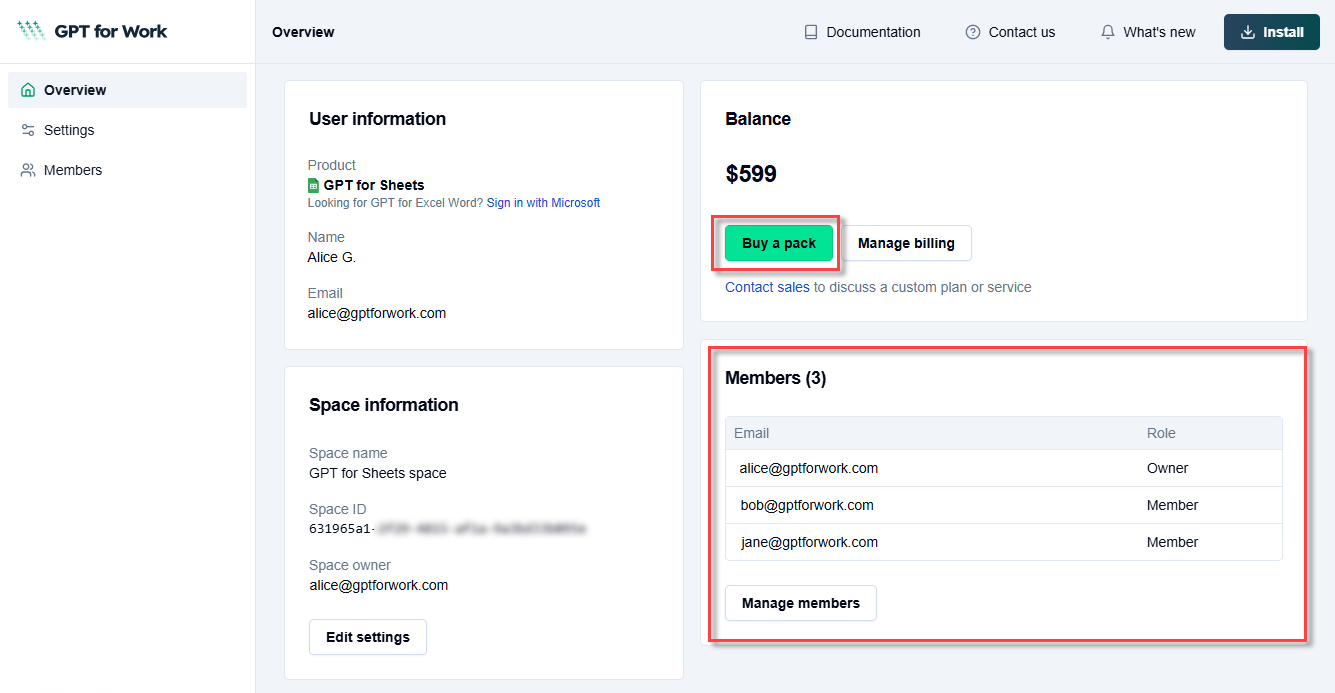 GPT for Work dashboard showing team management