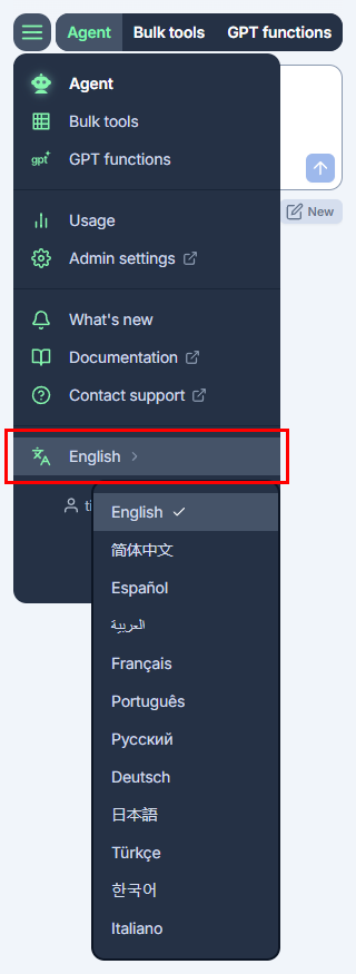 Language switcher in GPT for Excel