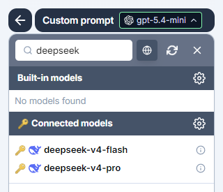 Bulk tools model switcher in GPT for Excel with DeepSeek-V4-Flash and DeepSeek-V4-Pro