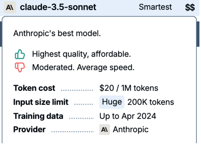 Claude 3.5 Sonnet model in model switcher