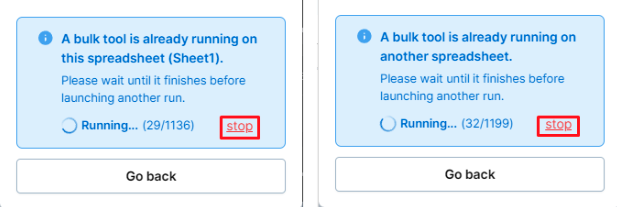 Stop button for bulk tool execution