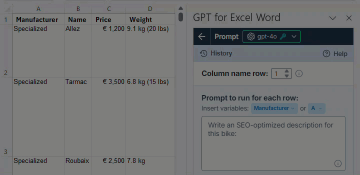 Column variable insertion in Custom prompt bulk tool