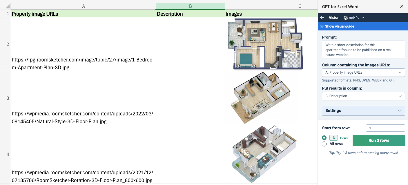 Prompt images (Vision) bulk tool in GPT for Excel