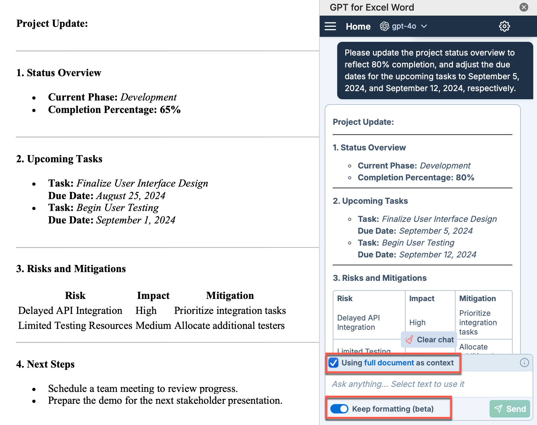 Keep formatting option in GPT for Word settings