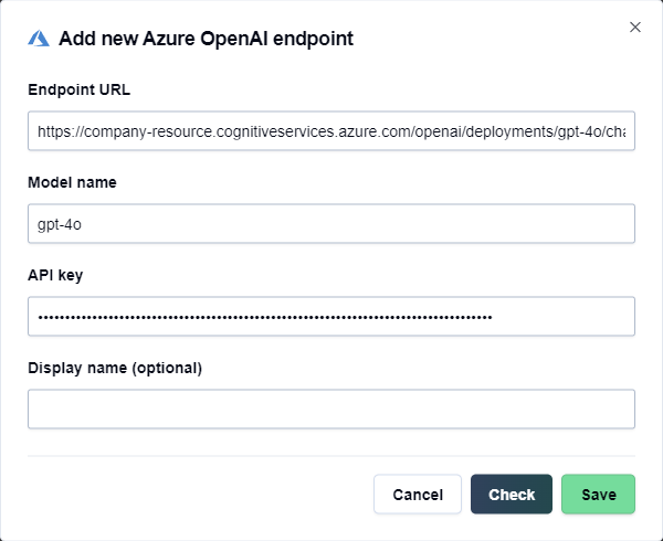 Define Azure OpenAI endpoint settings