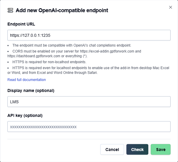 Define OpenAI-compatible API endpoint settings