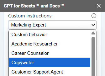 Choose Custom behavior in the dropdown to create your own behavior description