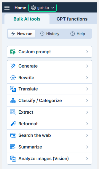 Bulk AI tools in the sidebar