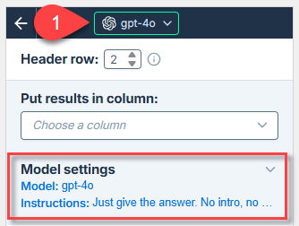 Model switcher dropdown showing gpt-4o selected with model settings panel