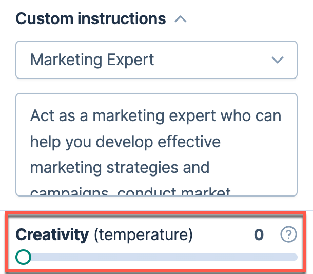 Creativity level in GPT for Excel