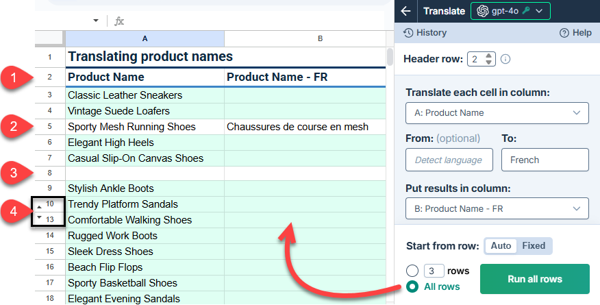 Empty input rows and full result rows are skipped