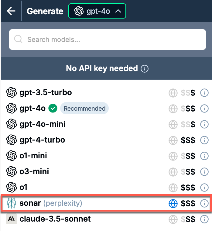 Select sonar model