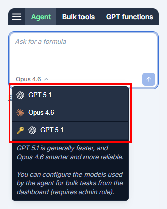 Select the Agent model in the model switcher