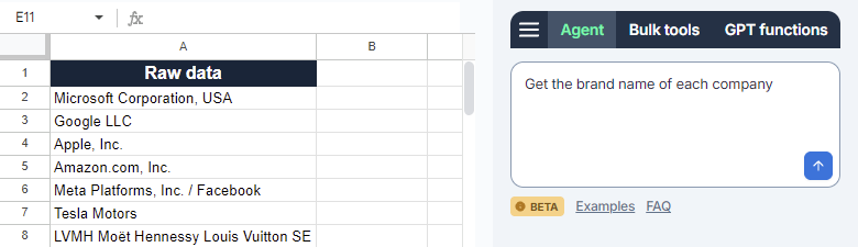Agent in the sidebar