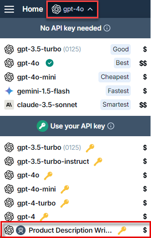 OpenAI Assistant selected in the model switcher