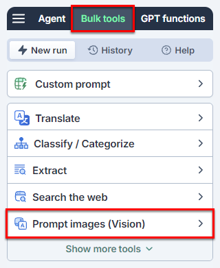 Prompt images (Vision) bulk tool in the sidebar