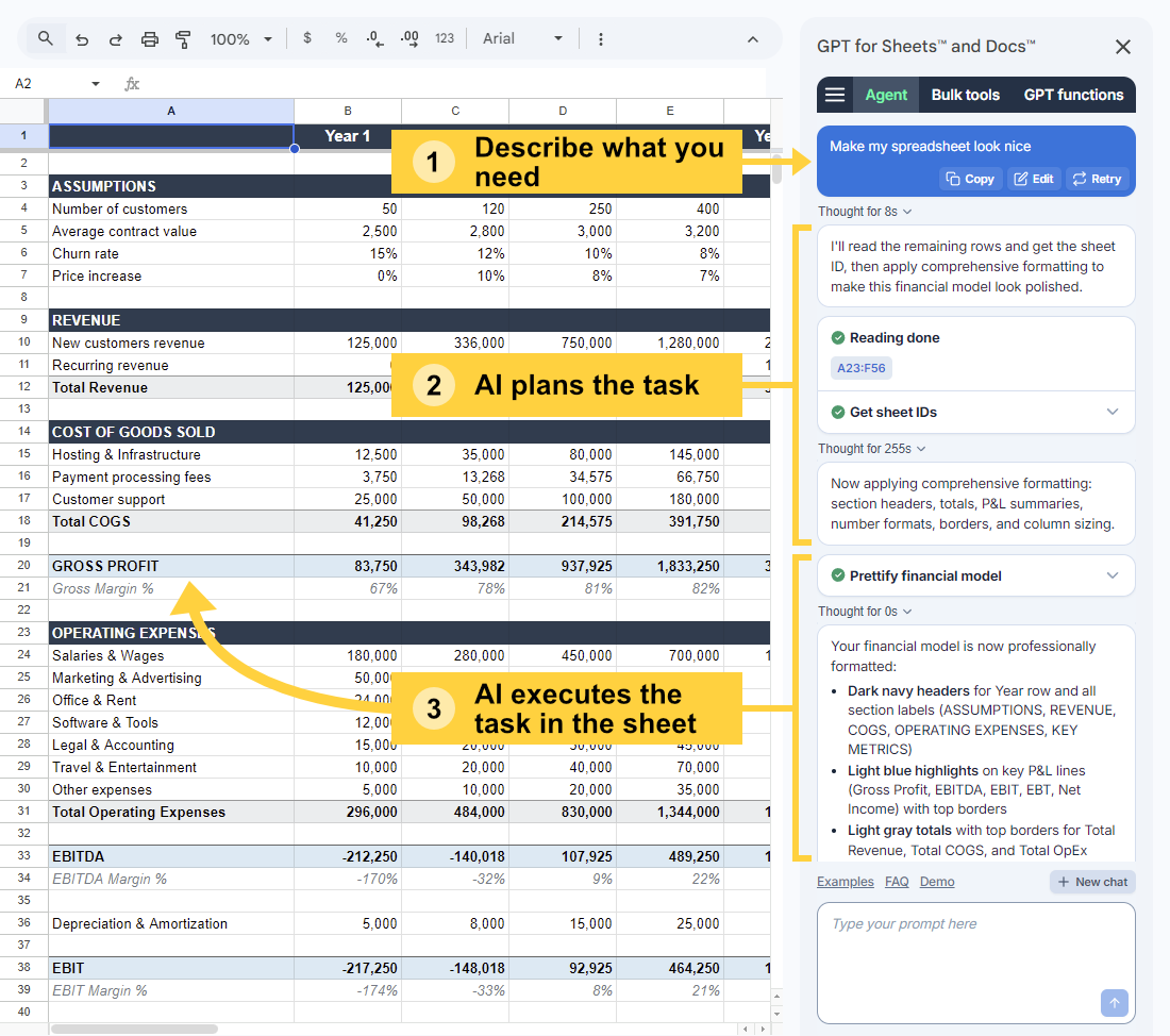 GPT for Sheets Agent running an everyday task