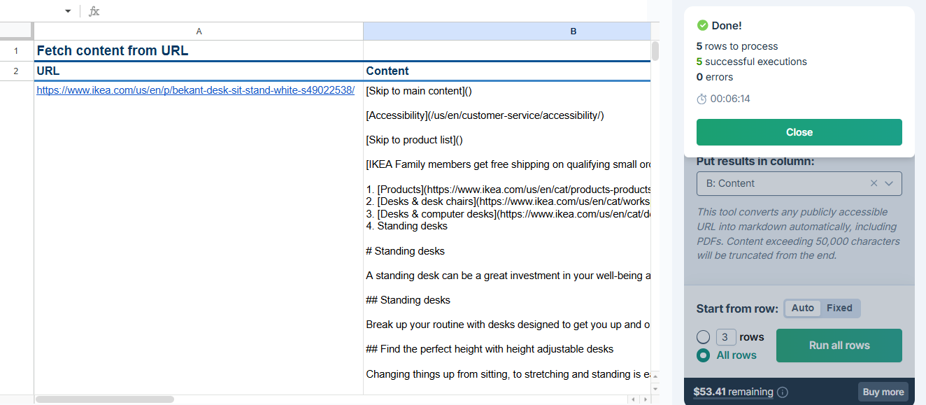 Bulk tool results (Fetch content from URL)