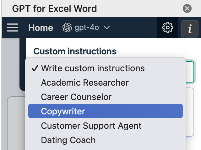 Choose Custom behavior in the dropdown to create your own behavior description