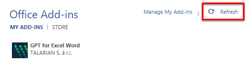Refresh the list of add-ins in the My Add-ins tab