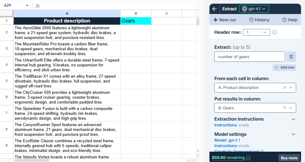 Configuration of the Extract bulk tool