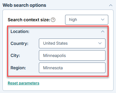 Location option in OpenAI web search models