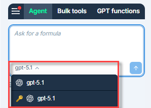 Agent model switcher in GPT for Sheets and Excel