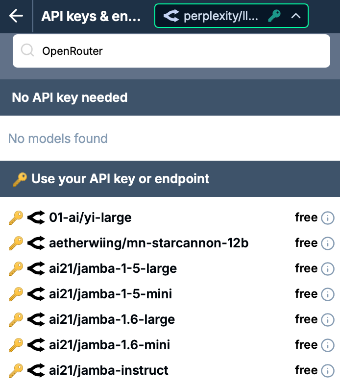 OpenRouter selected in the model switcher
